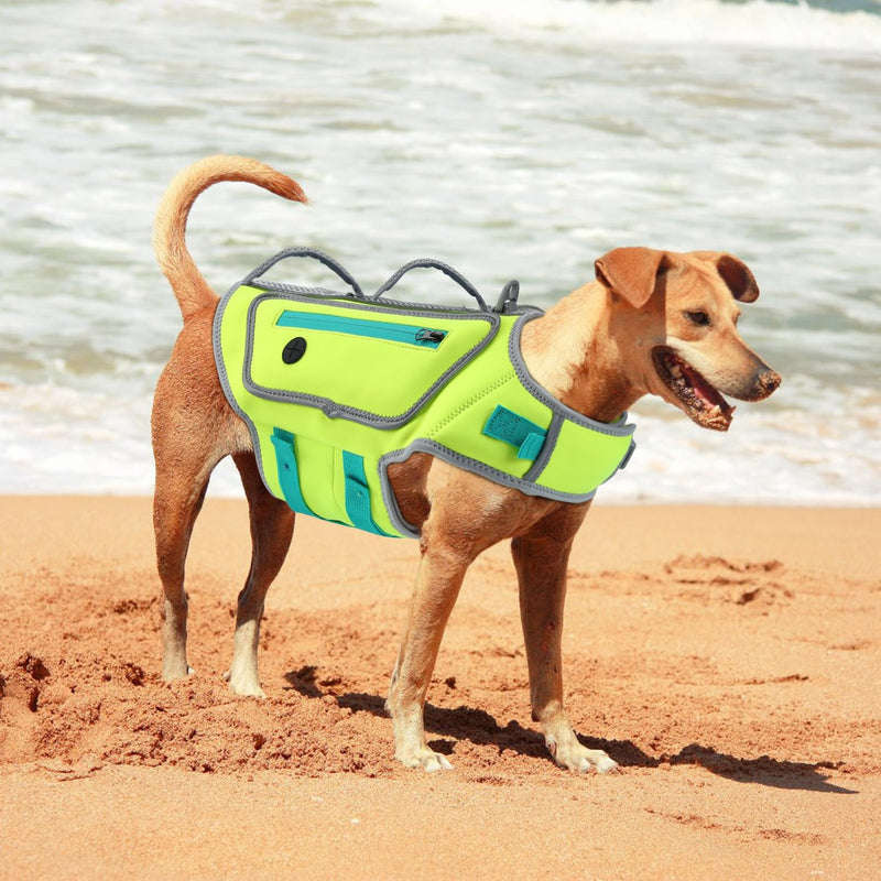 Dog Life Vests for Swimming, High Visibility Dog Life Jacket Lightweight Adjustable Reflective Dog Swim Vest for Boating, High floating Dog Life Preserver with Rescue Handle (Green, XL) X-Large Green