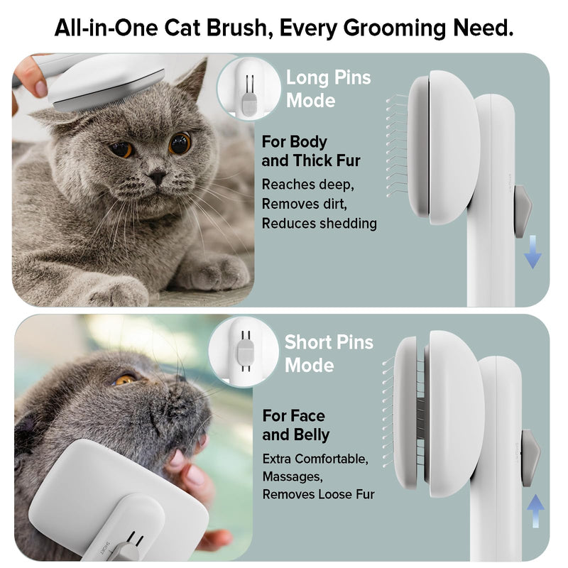 Cat Brush for Shedding, Industry-First Adjustable Cat Brushes for Indoor Cats, Self-Cleaning Slicker brush, 264 Skin-Friendly Needles for Long or Short Haired Dogs, Perfect for Deshedding & Massaging White