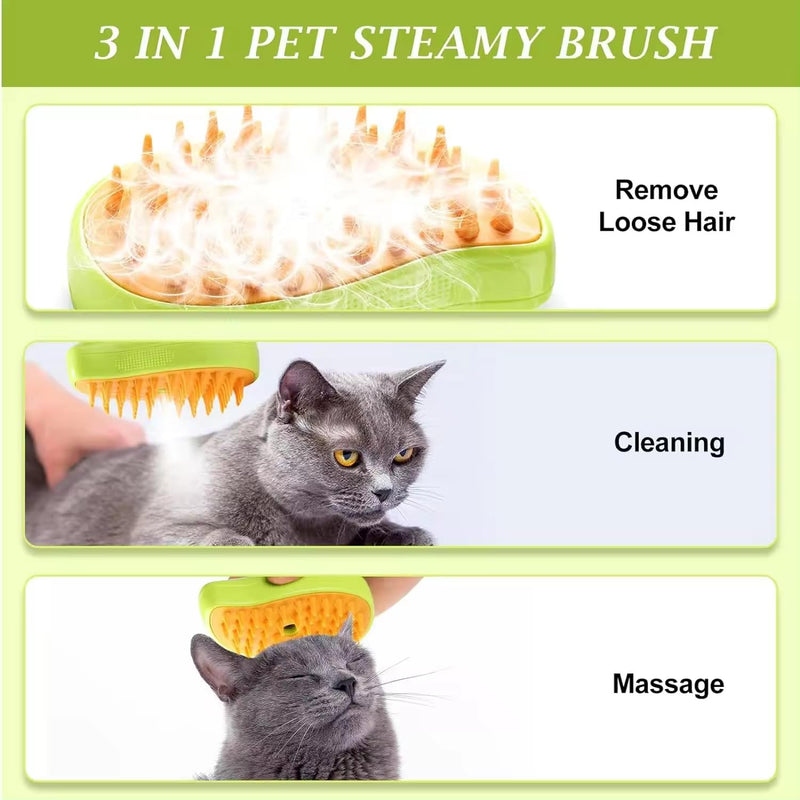 Cat Steam Brush for Shedding, 3 in 1 Rechargeable Cat Brush with Steam, Silicone Pet Brush for Removing Loose Hair, Massage, Cleaning, Grooming Brush for Cat and Dog - PawsPlanet Australia