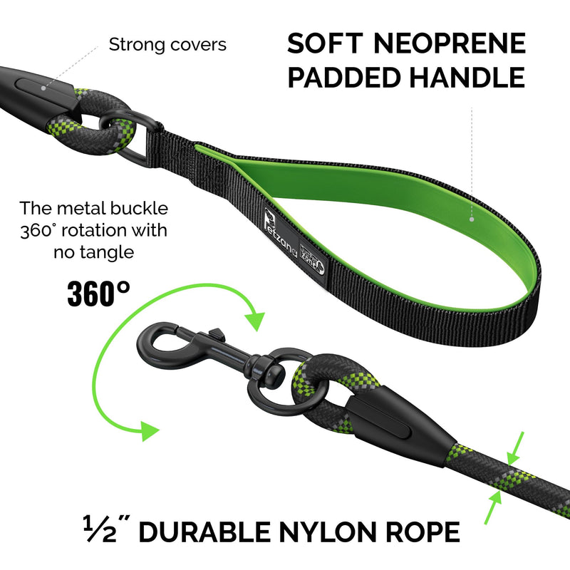 Green Dog Leash with Soft Padded Handle - 5 Ft Reflective Heavy Duty Dog Rope Leash for Small Medium & Large Dogs, Lightweight Walking & Training Strong Dog Leash for Pet, 5ft Leashes Green - PawsPlanet Australia