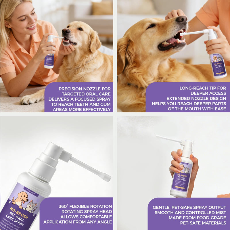 Furaqua Pet Dental Spray, Cleaning Spray for Dogs Teeth, Pet Breath Freshener – Dog Oral Care & Cat Teeth Cleaning - Targets Bad Breath, Plaque & Tartar - No Brushing(1) 1 - PawsPlanet Australia