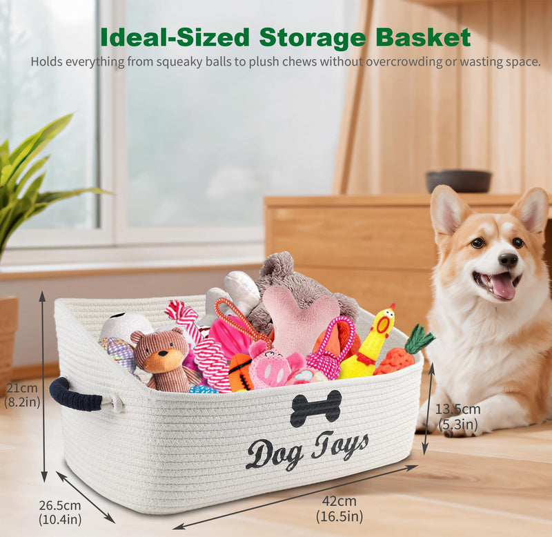 Dog Toy Basket-100% Cotton Rope Dog Toy Bin for Living Room Area-Trapezoid Pet Toys Box with Sturdy Handle-Puppy Bed-Dog Stuff Organizer for Toys,Collar,Leash,Blanket-Chew Proof-Beige 1pack Beige