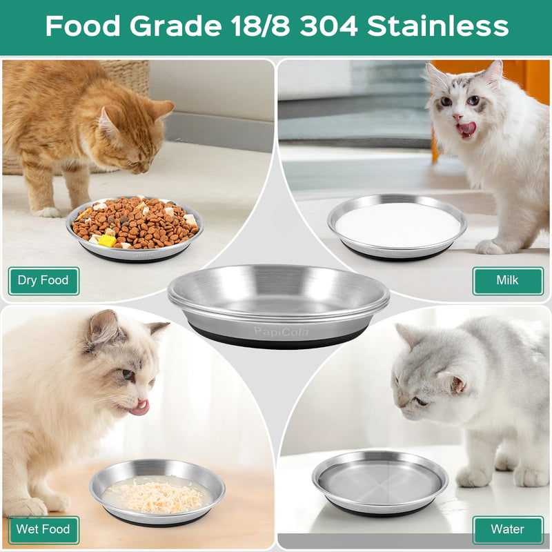 Basic Cat Bowls, Dog Food Bowls, Food Grade 304 Stainless Steel Cat Dishes, Wide and Shallow Design Reducing Whisker Fatigue, Non-Slip Silicone Base, Heavy Duty, Metal Plates for Cat and Puppy (2pack) 2pack - PawsPlanet Australia