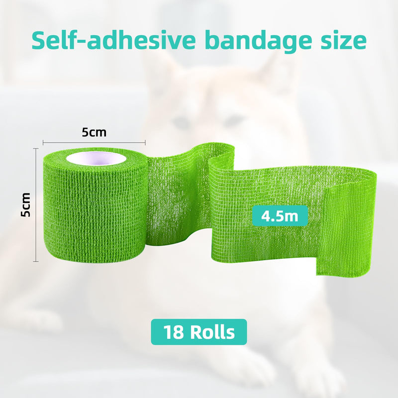 Carehabi 18 Rolls of Self-Adhesive Bandage, 5cm x 4.5m Pet Bandages, Self-Adhesive Elastic Bandage for Wrist, Ankle, Finger, Knee