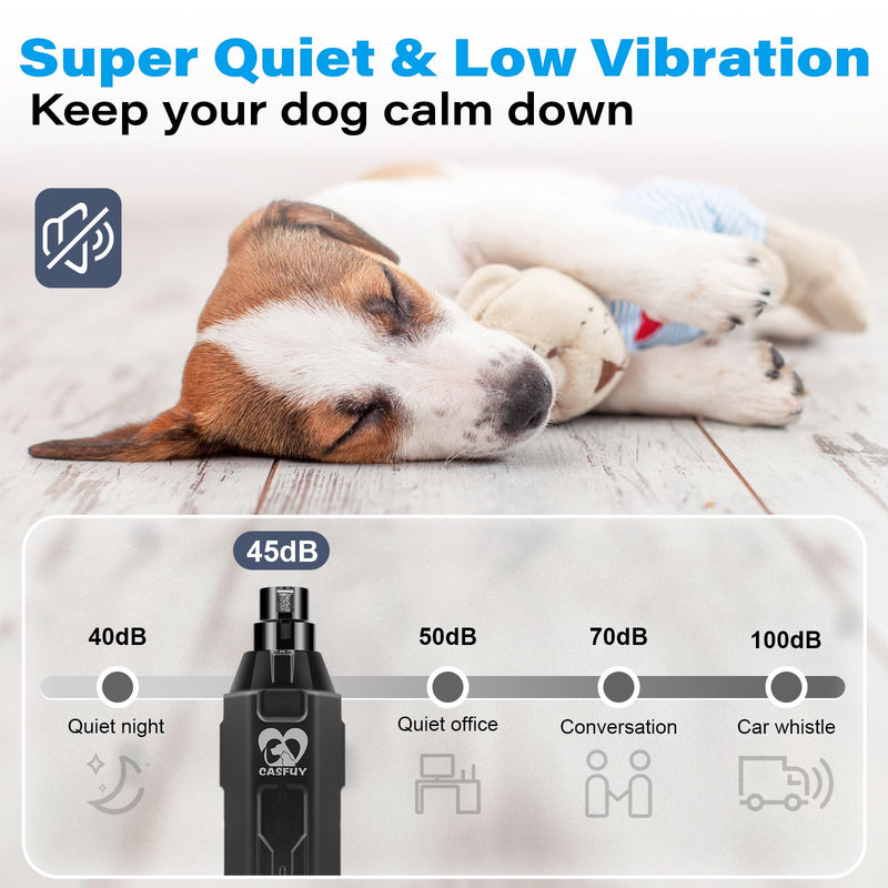 Casfuy 6-Speed Dog Nail Grinder - Newest Enhanced Pet Nail Grinder Super Quiet Electric Dog Nail Trimmer Rechargeable Painless Paws Grooming & Smoothing Tool for Large Medium Small Dogs (Grey) D-Grey