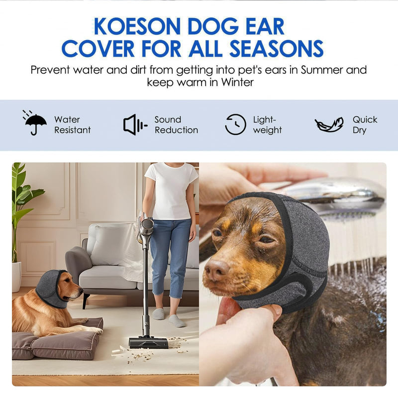 NACOCO Dog Calming Hoodie - No Shake Water Resistant Ear Wraps for Dogs Anxiety Relief & Noise Protection Dog Head Wrap Pet Ear Cover Muffs for Swim Bathing Hematoma(Dark Grey, L) Dark Grey - PawsPlanet Australia