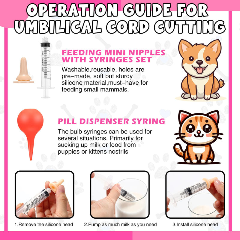45 Pcs Puppy Dog Kitten Whelping Supplies Starter Kit for Birth Include Pet Playpen Whelping Collar Cord Clamp Bulb Aspirator Syringe Bottle Scissor Glove Bag for New Born Pet Supplies