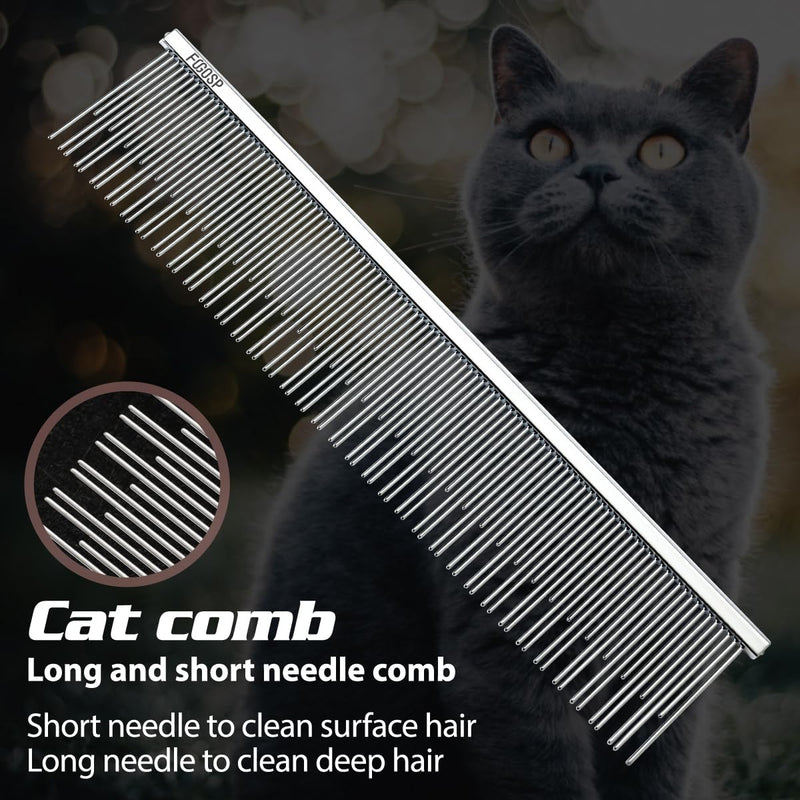 7.5" Cat Carding Dual Tooth Comb for Long Haired Cats & Dogs Ragdoll Round Corners Prevent Friction and Breakage Chrome Finish(L, Dual) Large - PawsPlanet Australia