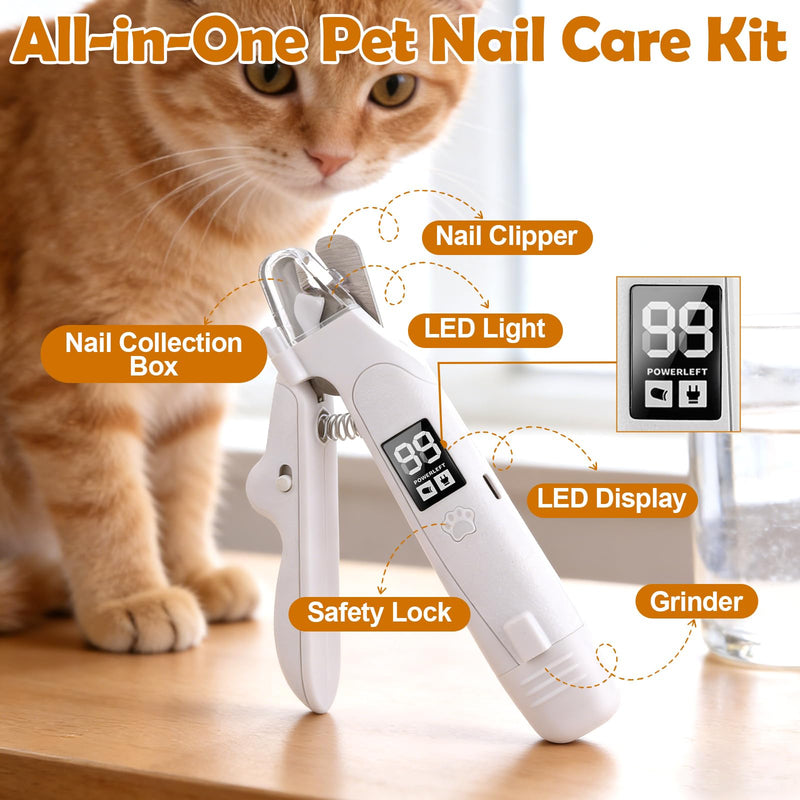2-in-1 Dog Nail Grinder & Clipper - Low Noise (<40dB) Grinder for Dogs & Cats, Dual LED Lights, USB-C Fast Charging, Nail Catcher Included - Safe for Small, Medium & Large Pets - PawsPlanet Australia