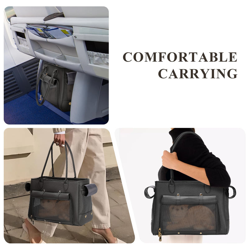 Fashion Pet Carrier Purse for Small Cat and Dog, Luxury Pu Soft-Sided Tote Bag with Large Pockets for Dogs and Puppies (Black, 15.8" L x 7.5" W x 11.8" H) Black 15.8"L x 7.5"W x 11.8"H