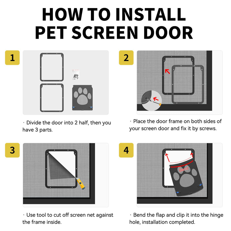 Enjoying Pet Screen Door 8"×10.2" Inner Door Size, Cat Doors with Replacement Magnetic Flap Lockable Doggy Screen Door, Black 8"×10.2" - PawsPlanet Australia