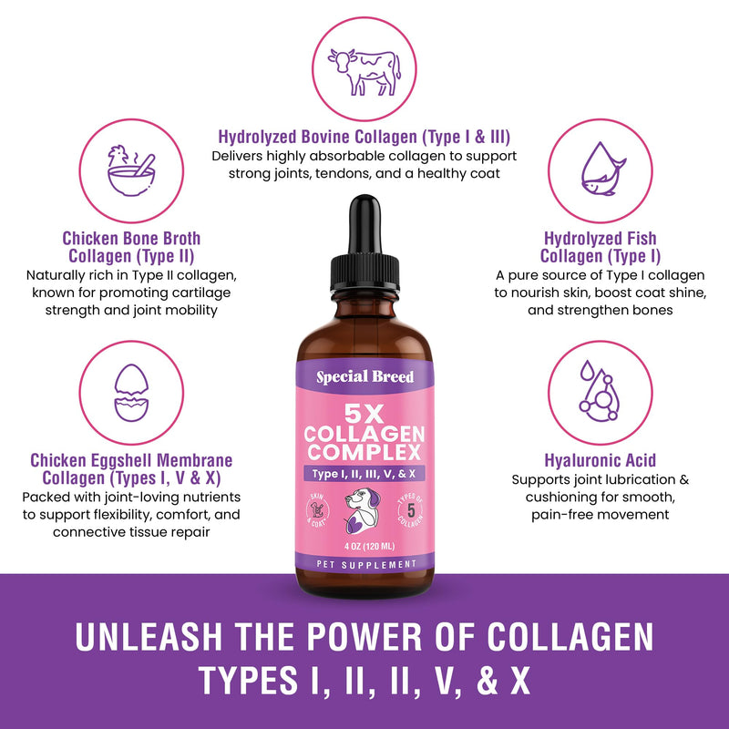 Premium Collagen for Dogs - Liquid Support for Joints, Skin, Coat, Bone, Immune System & HIPS - Collagen Supplement - Made in USA - 4oz 4 Ounce
