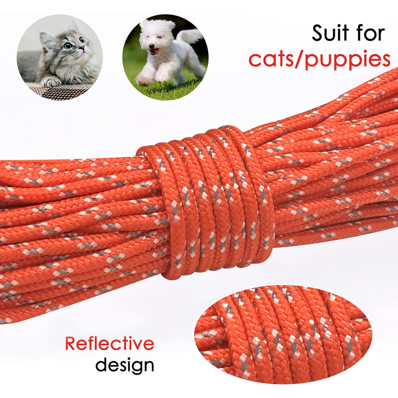 Rypet Reflective Cat Long Leash - 15 FT Escape Proof Walking Leads Yard Long Leash Durable Safe Personalized Extender Leashes Traning Play Outdoor for Kitten, Puppy, Rabbit and Small Animals Orange - PawsPlanet Australia