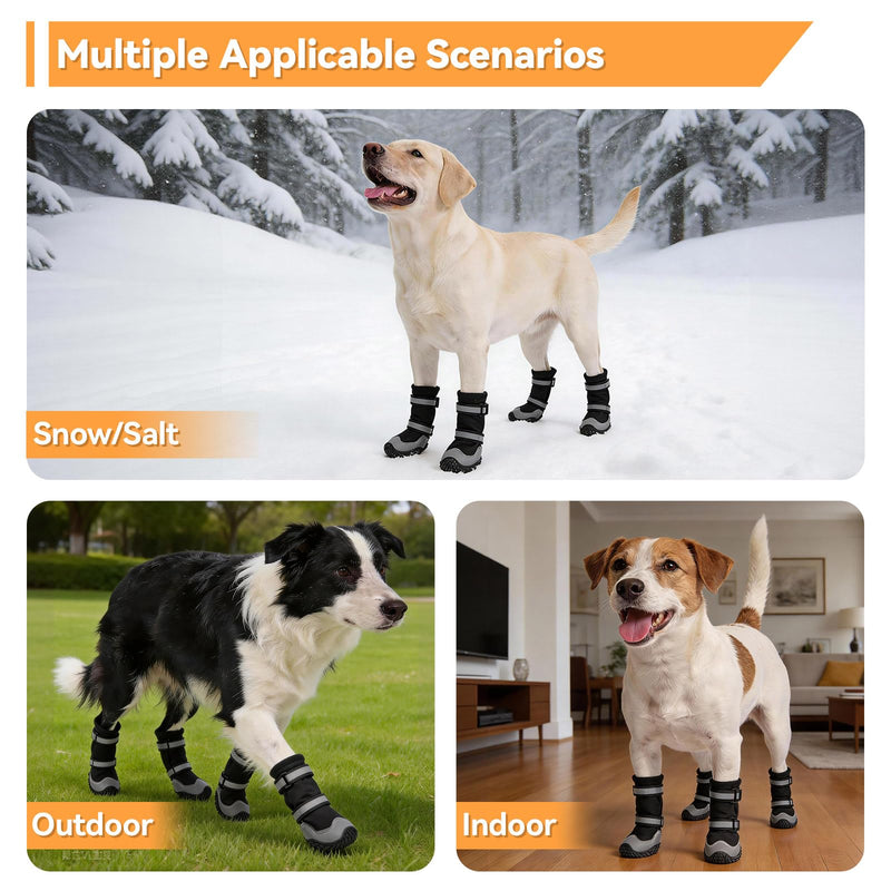 Dimicoo Dog Shoes,Waterproof Dog Boots for Winter,Anti-Slip Dog Snow Booties for Large Small Medium Dogs,Reflective Paw Protectors for Outdoor Walking Hiking Black(Waterproof) 4# (Insole Width 2.2″) for 33~44lbs