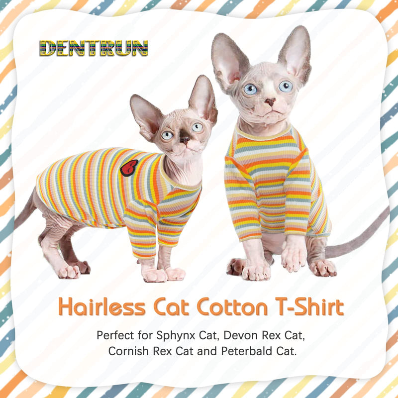 DENTRUN Hairless Cats Shirt Breathable Cat Daily Wear Clothes Stripe Vest Adorable Pajamas Jumpsuit Soft & Skin-Friendly XX-Large Yellow - PawsPlanet Australia