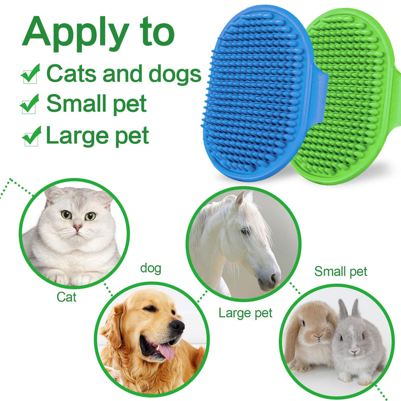 2Pack Dog Bath Brushes, Dog Grooming Brush Dog Bath Brush Scrubber Pet Shampoo Brush Soothing Massage Rubber Comb with Adjustable Ring Handle for Wet Dry Long Short Haired Dogs and Cats 2Pack Blue+green - PawsPlanet Australia