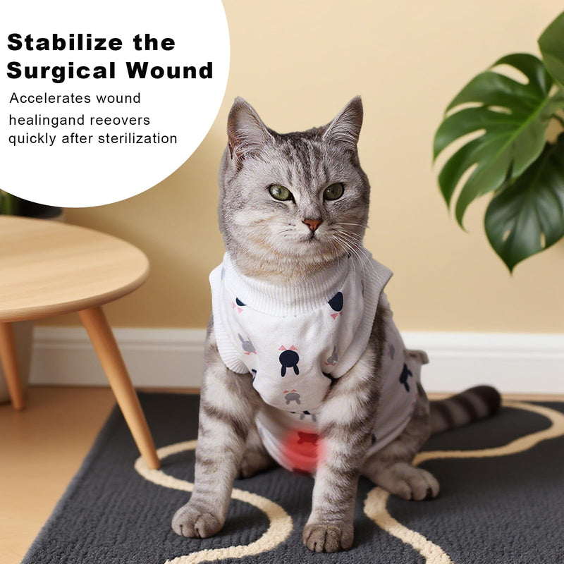 Cat Professional Recovery Suit for Abdominal Wounds or Skin Diseases, E-Collar Alternative for Cats, After Surgery Wear, Pajama Suit White-M
