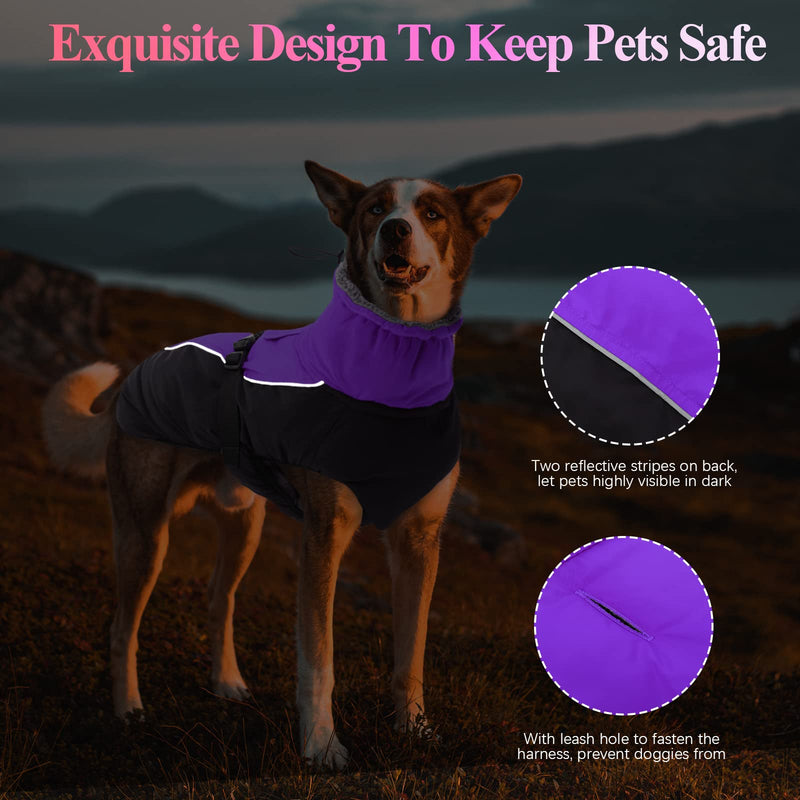 IECOii Extra Warm Dog Coat Reflective Adjustable Dog Jacket Dog Winter Coat with Buckle Fleece Turtleneck Dog Jacket for Cold Weather Soft Winter Coat for Small Medium Extra Large Dogs X-Large Purple - PawsPlanet Australia