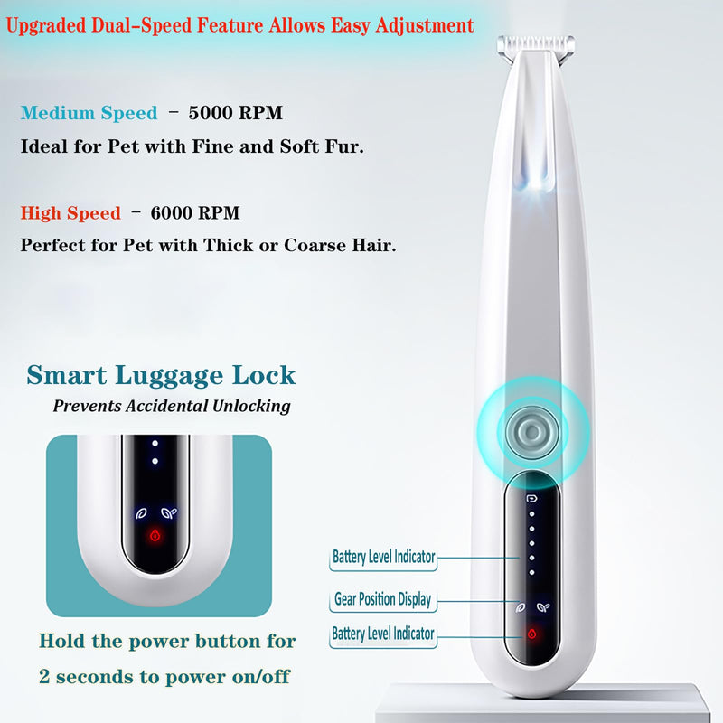 2025 New 2 Mode Paw Trimmer for Dogs & Cats - Electric Quiet Dog & Cat Grooming Trimmer, Rechargeable Clipper with LED Light, 2 Blades, Waterproof for Paws/Ears/Face White(2 Mode) - PawsPlanet Australia