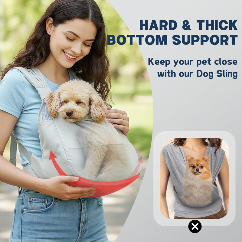 Dog Sling Carrier for Small Dogs with Bottom Support, Adjustable Pet Front Dog Carrier-Padded Straps Reducing Back Neck Pain, Anti-Anxiety Backpack for Travel Hiking Camping, Hands Free (Grey,S) Grey - PawsPlanet Australia