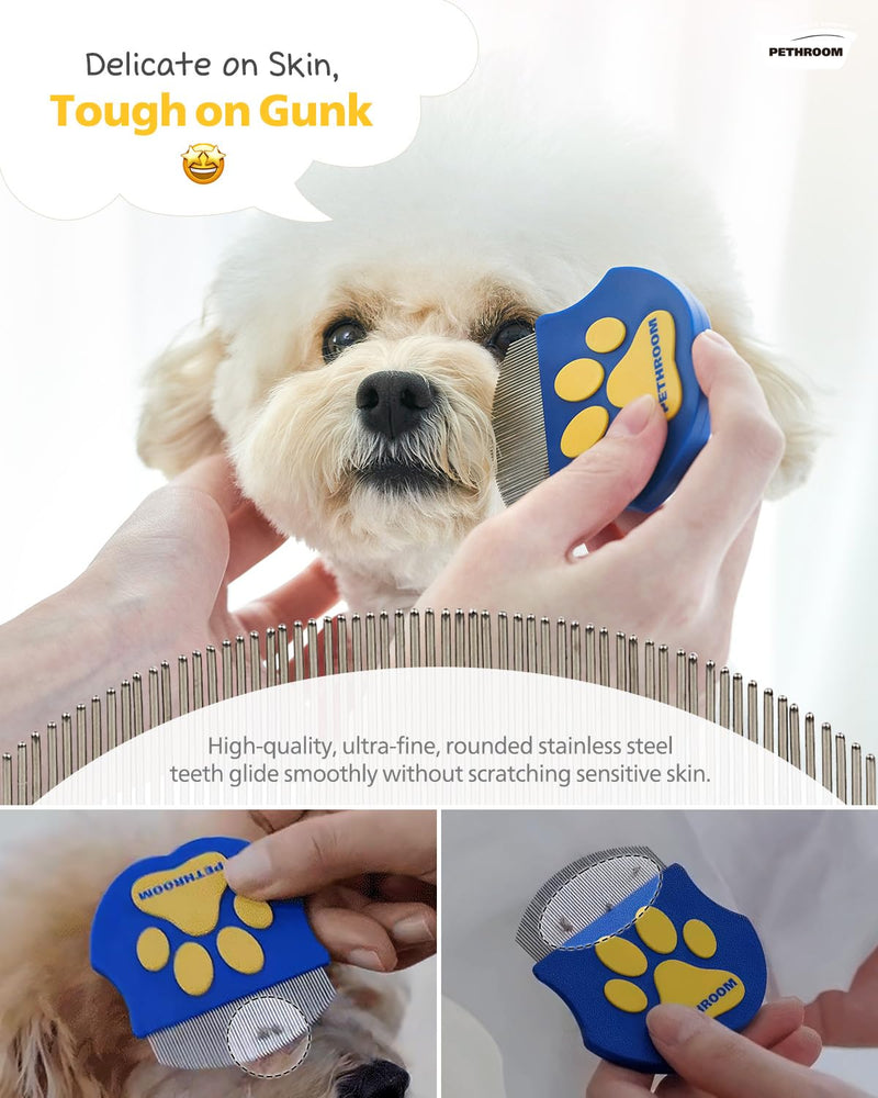 [PETHROOM] Professional Eye Comb for Pets | Stainless Steel Tear Stain Remover for Cats & Dogs | Gentle Round-Head Grooming Tool | Compact & Portable for Eye Gunk Removal One Size