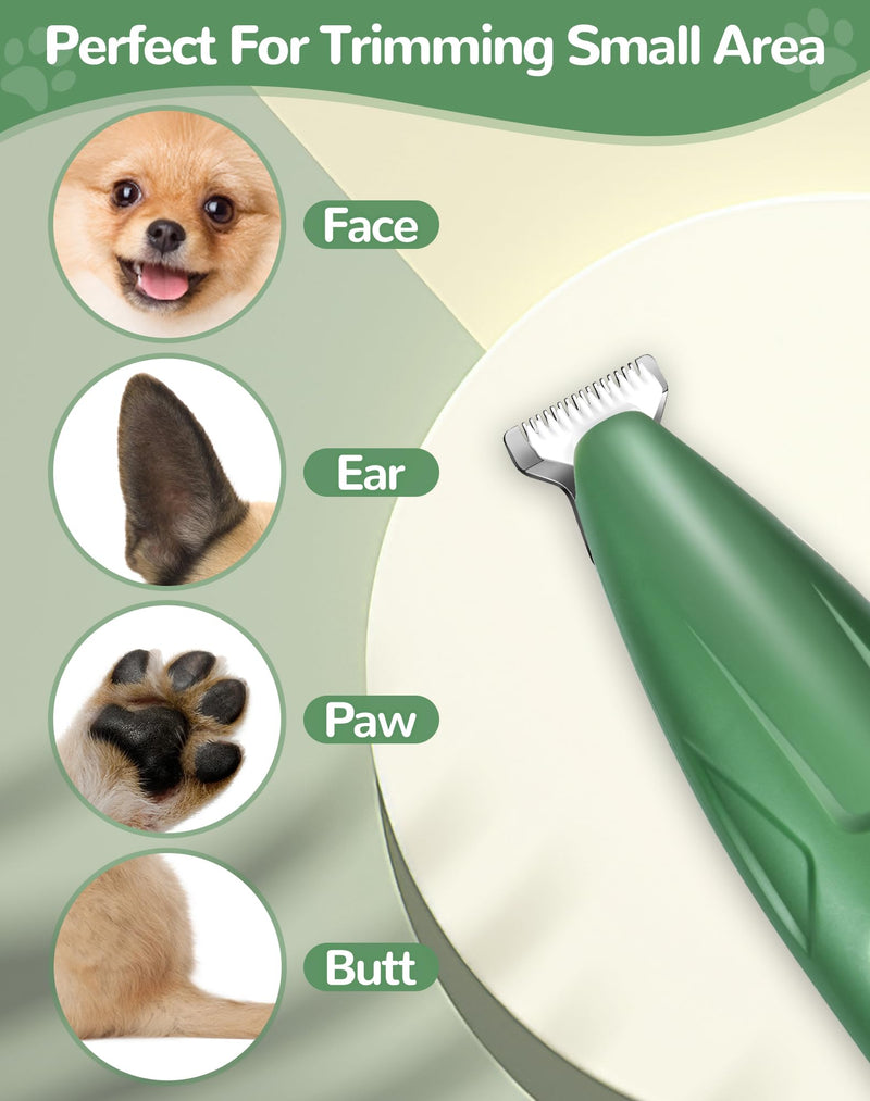LEYOUFU Dog Clippers for Grooming, 2 Speed Low Noise Cordless Dog Paw Trimmer, Rechargeable Small Pet Hair Trimmer for Grooming, Cat Hair Clippers Shaver for Paws, Eyes, Ears, Face, Rump (Green) Green - PawsPlanet Australia