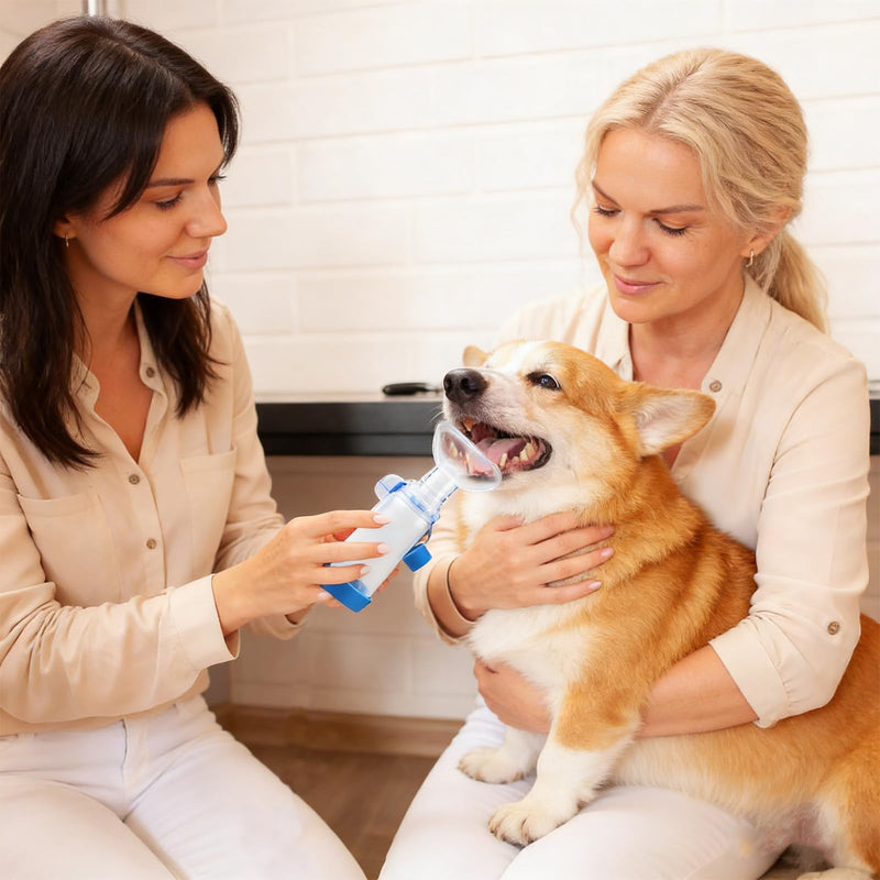 Inhaler Spacer for Pets with 2 Masks, Aerosol Chamber with Breathing Flow Indicator, Anti-Static, Compatible with All MDIs, for Cats and Dogs