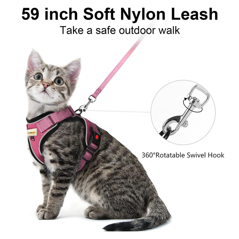 Cat Harness and Leash for Walking, Retractable Cat Harnesses and Leash Set Escape Proof, Breathable Soft Kitten Small Large Harness for Travel Training and Walking, Pink, S S(chest:11.1"-18.1") - PawsPlanet Australia