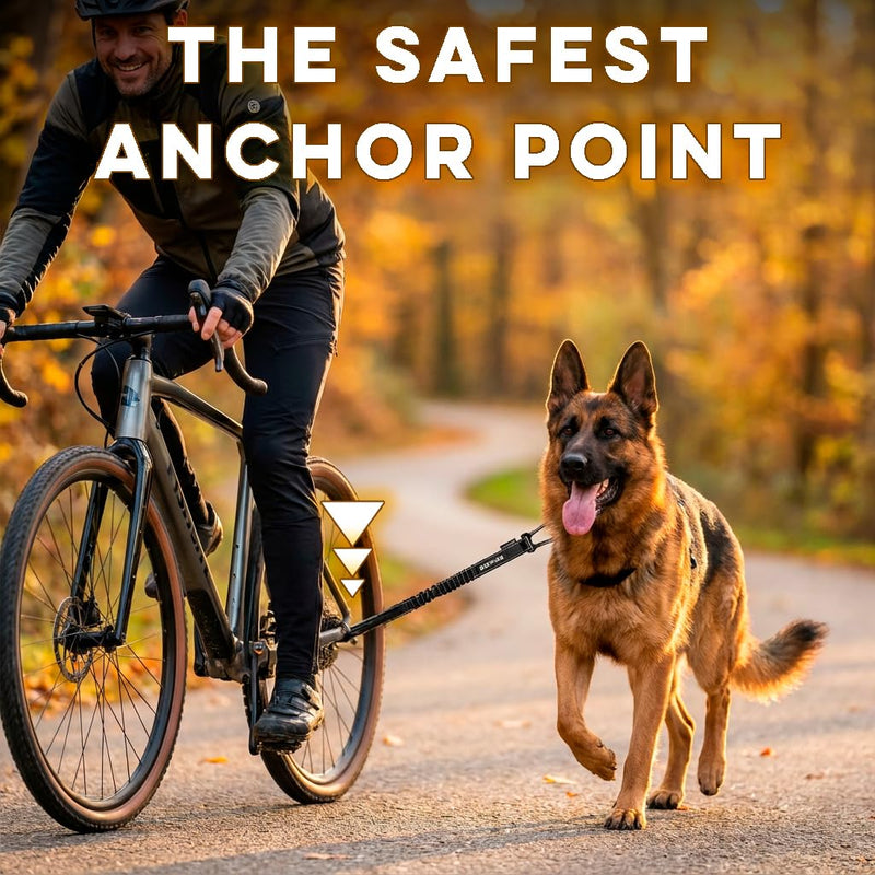 BIKE AND DOG - Dog Leash and Harness for Bicycle, Harness with 3 Rings, 2 are Sides, Includes 2 Special Cable Ties for Bicycle. Patented. (Black, Leash) Black Leash Only (No Harness) - PawsPlanet Australia