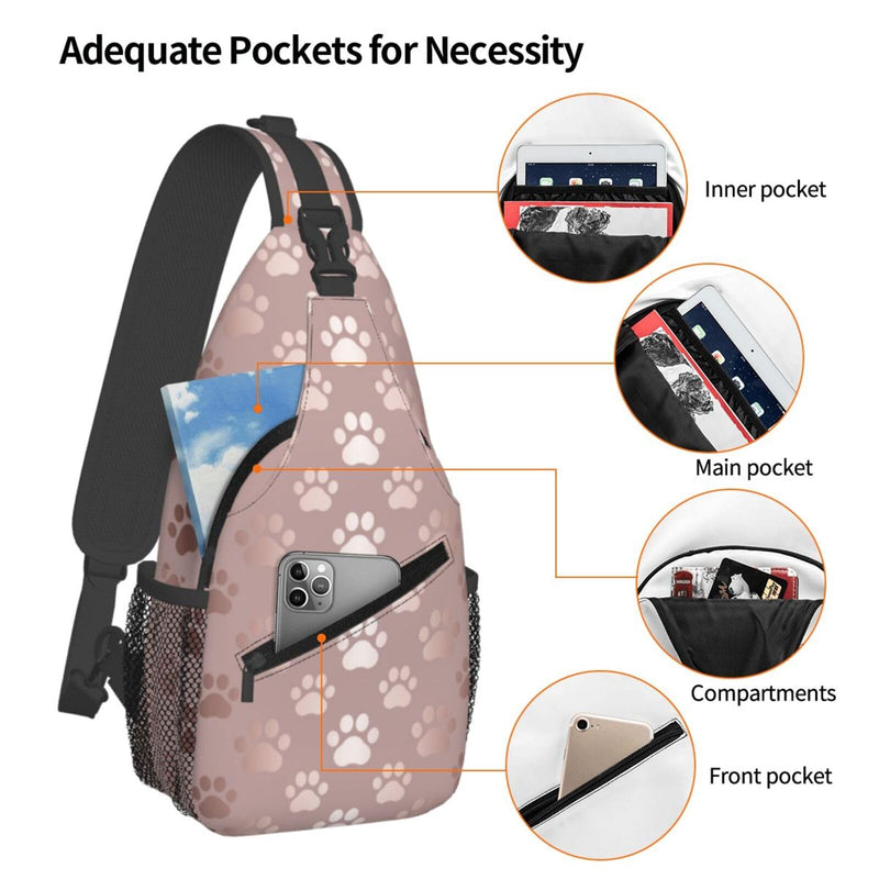 Paw Print Sling Bag for Women Men Rose Gold Dog or Cat Paw Pet Prints Cute Puppy Footprint Crossbody Chest Shoulder Bag Animal Pet Claws Backpack Casual Gym Sports Travel Hiking Daypack - PawsPlanet Australia