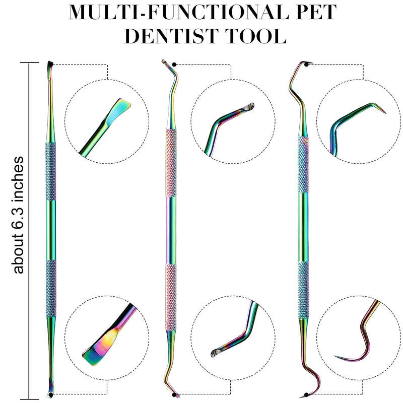 3 Pieces Dog Dental Tooth Scaler and Scraper Stainless Double Headed Tarter Removing Tool Scraper Pet Teeth Cleaning Tools for Dog and Cat (Rainbow Color) Rainbow Color - PawsPlanet Australia