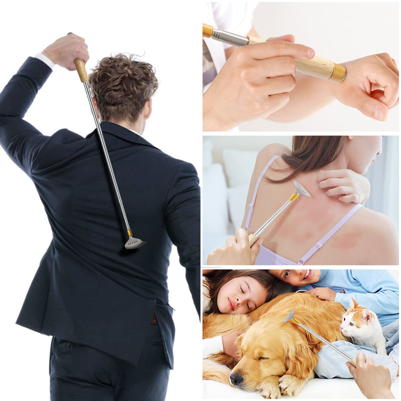 2Pcs Back Scratchers, Metal Extendable BackScratchers for Adults Kids 2 Sizes Long 20 & 24 (Inches), Rake Claw/Wooden Handle/Massage Roller, Portable Head Body Scratcher Massagers Natural Wood 2 Count (20" & 24") - PawsPlanet Australia