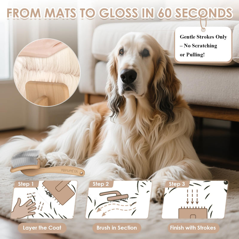 Long Pin Dog Slicker Brush for Poodles, Golden Doodles & Cats - 3-Piece Grooming Kit with Dematting Comb and Pet Comb, Large Wooden Handle Deshedding Tools for Thick Hair Mats Removal - PawsPlanet Australia