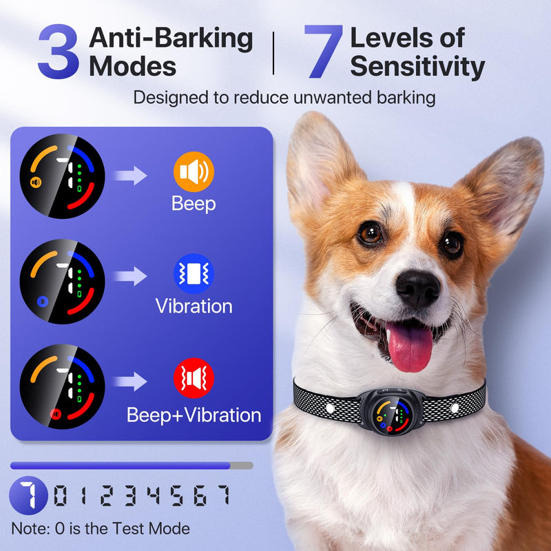 Bark Collar for Small Medium Dogs, Dog Bark Collar with Beep Vibration, IP67 Waterproof Rechargeable Barking Collar with 7 Adjustable Sensitivity (Classic Black) Classic Black