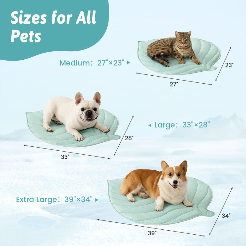 Dog Cooling Mat, Q-Max > 0.4 Leaf Shaped Pet Pad, Liquid Pee Proof Summer Mat for Cats, Washable Sleep Blanket for Bed Couch Floor Indoor, 39x34 inch, Green - PawsPlanet Australia