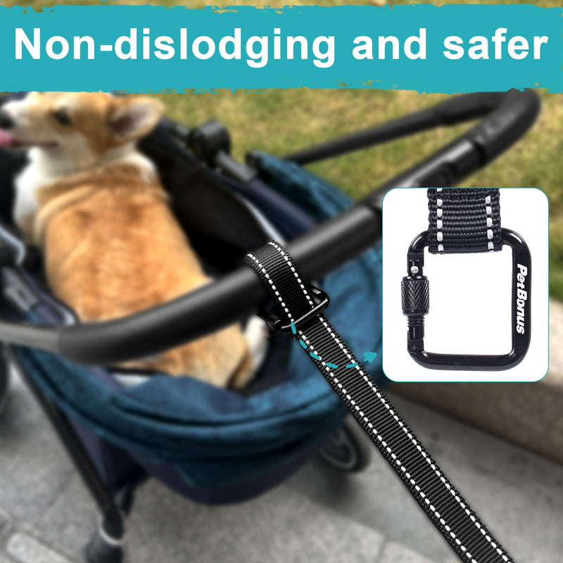 PetBonus Dog Leash Wrist Strap, Safety Strap for Retractable Leash, Lockable Reflective Short Dog Lead with Adjustable Soft Padded Handle for Walking, Extra Layer Security for Pet Stroller Black