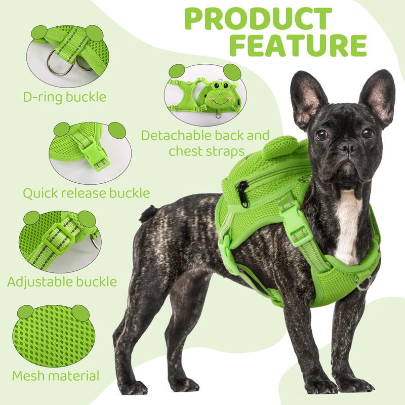 Dog Harness with Backpack, Adjustable Dog Backpack Harness for Small Medium Dogs, No-Pull Breathable Backpacks for Dogs to Wear, for Traveling, Hiking, Camping, Training, Green Frog L Large - PawsPlanet Australia