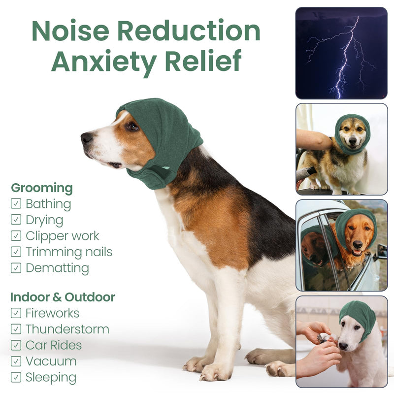 Nanaki Soft Dog Calming Hoodie Anxiety Relief Dog Ear Muffs Noise Protection Dog Ear Wrap Hematoma Fireworks Dog Ear Cover for Bath Blow Drying Dog Head Cover Noise Cancelling Sleep Help Headband S(Head Girth:10.6"-15.7") Green - PawsPlanet Australia