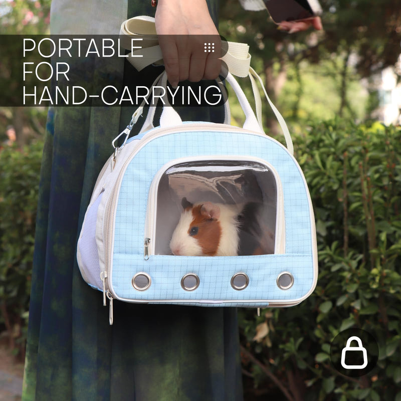 Blue Guinea Pig Carrier Backpack with Clear Observation Window & Leak-Proof Tray | Ventilated Design for Chinchilla/Fancy Rat | Portable Hand-Carry to Vet Visit/Park BLUE - PawsPlanet Australia