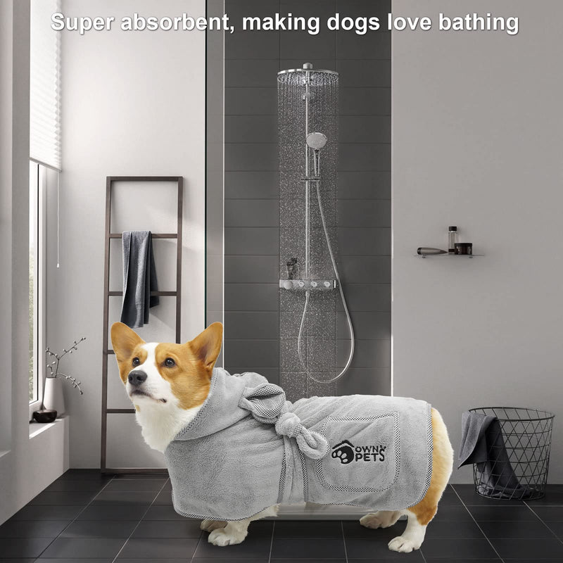Ownpets Dog Bathrobe Towel, Super Absorbent Soft Dog Drying Robe with Cap & Pocket for Bathing & Beach Trips, Microfibre Fast Drying Dog Towel Robe for Dogs and Cats(Small) Small - PawsPlanet Australia