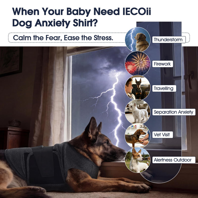 IECOii Dog Calming Suit with Magic Tape,Adjustable Anti-Anxiety Vest for Travel Fireworks Separation Stress,Lightweight Calming Onesie for Surgery Recovery Shedding Control & Skin Protection,L Large(Chest:24.4" - 29.5") DarkGray