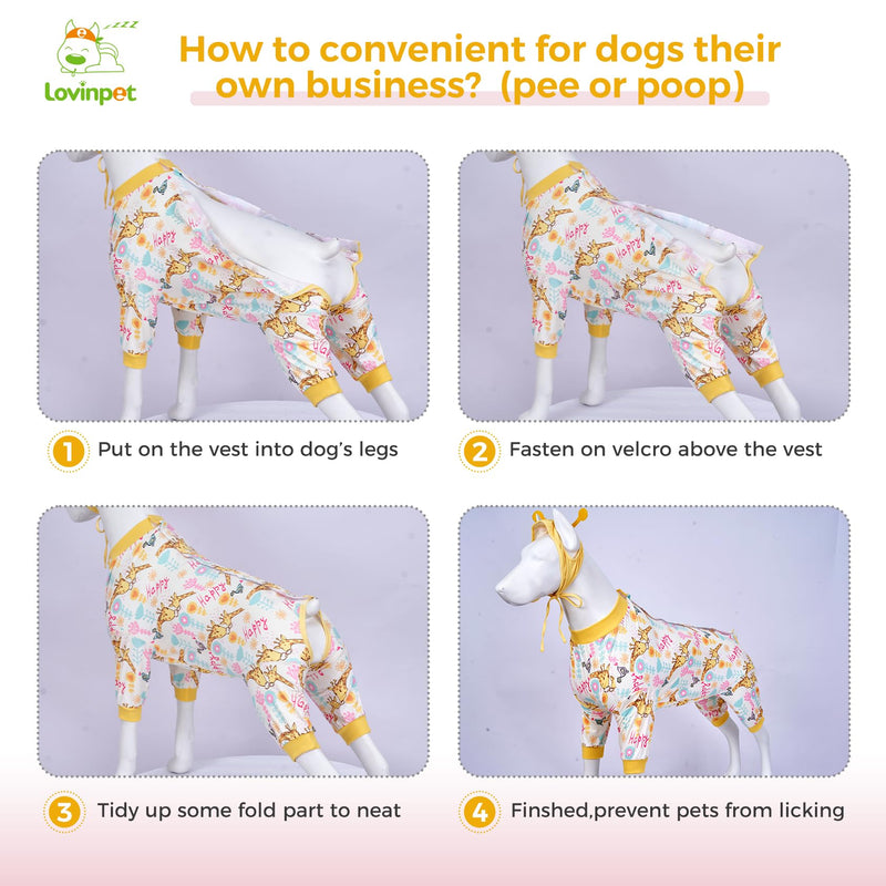 LovinPet Dog Recovery Suit - Medium Large - Professional Large Dog Recovery Suit Abdominal Wound Surgical Clothes Post-Operative Vest E-Collar Alternative Recovery,Giraffe,Yellow,3XL 3XL Yellow collar/Yellow - PawsPlanet Australia