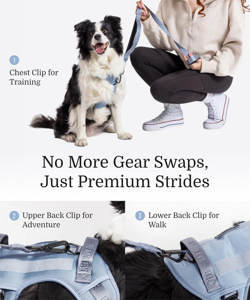 2026 New Edition, Fei & Eve MagEase Dog Harness - 3-Second Magnetic Buckles | 3-Point No-Pull Control | Heavy-Duty 900D Nylon | Dual Safety Handles | Breathable Mesh | Adjustable Fit | Medium, Blue Dusk Blue M - PawsPlanet Australia