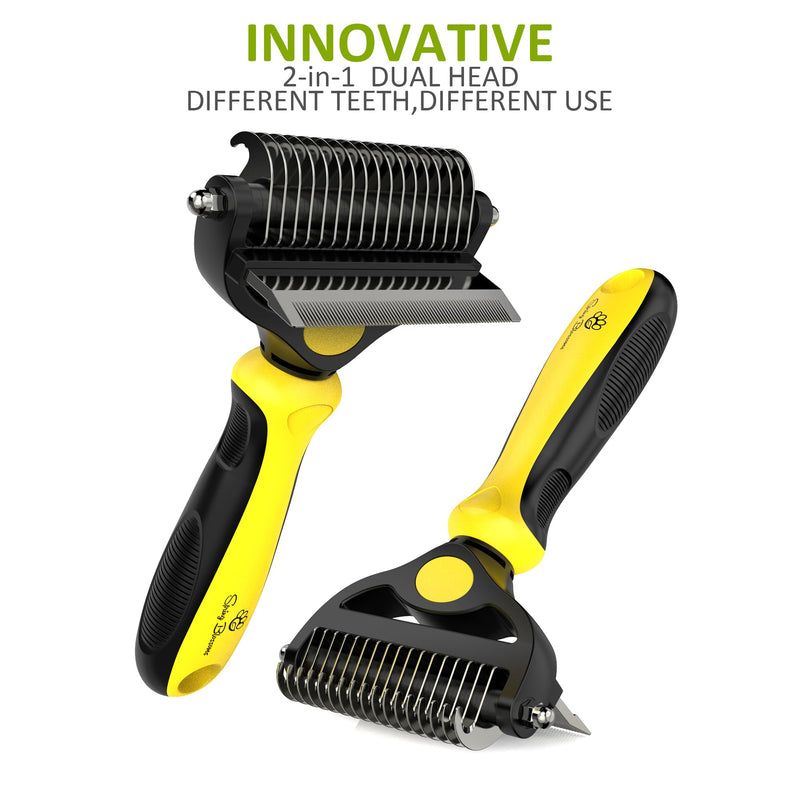 Spring Blossoms-2 in 1 Professional Grooming Rake for Cats & Dogs-Dematting Comb for Easy Mats & Tangles Removing,Pet Brush Safe No More Nasty Shedding and Flying Hair (Lemon Yellow) Lemon Yellow