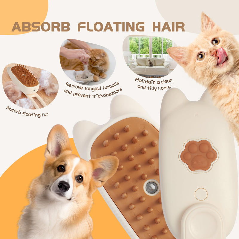 Cat Steam Brush, Steam Brush for Cats, Steamy Cat Brush with Water Tank, Upgraded 3 in 1 Multi-functional Cat Massage Brush for Shedding.(Off White) Off White - PawsPlanet Australia