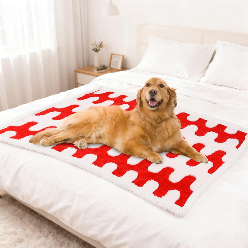 Waterproof Blanket for Dog Puppy Cat, Cute Wavy Pattern Dog Blanket for Bed Couch Sofa, Washable Double Sided Pet Blankets for Couch Protection, 28"x39", Red Red Wavy 28x39 inch/S - PawsPlanet Australia