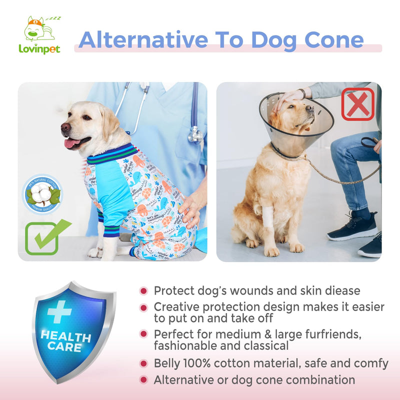 LovinPet Dog Recovery Suit - Medium Large - Dog Bodysuit for Abdominal Wound After Surgery Anti Licking Abdominal Wound Surgical Clothes Post-Operative Vest E-Collar Alternative,Whale,Blue,XXL XXL Blue collar/White - PawsPlanet Australia