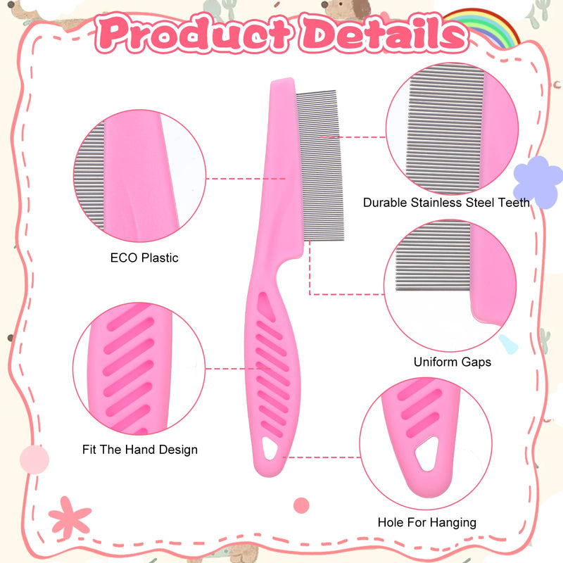 24 Pcs Flea Comb for Dogs and Cats Flea Remover Tool with Stainless Steel Metal Teeth for Detangling Grooming Kit, Pink, Blue and White, 2 Sizes - PawsPlanet Australia