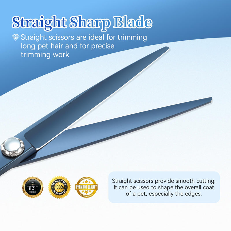 7 inch Matte Blue Straight Dog Grooming Scissors Professional 440C Stainless Steel Dog Shears Smooth Cutting Comfortable Grip and Easy to Use for Groomers and Home Use - PawsPlanet Australia