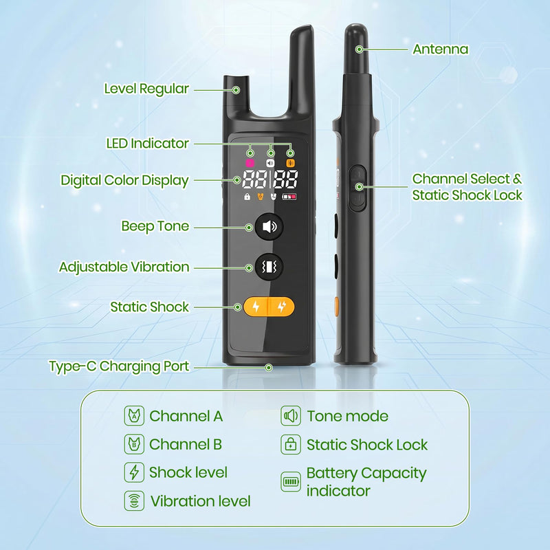 Dog Electric Collar with Remote, IP67 Waterproof Shock Collar for Dogs, 3300FT Range, 4 Training Modes Strong Shock, LED Light, Adjustable Collar Black-520